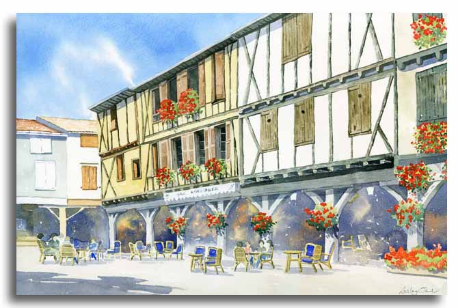 Original watercolour painting of Mirepoix, by artist Lesley Olver