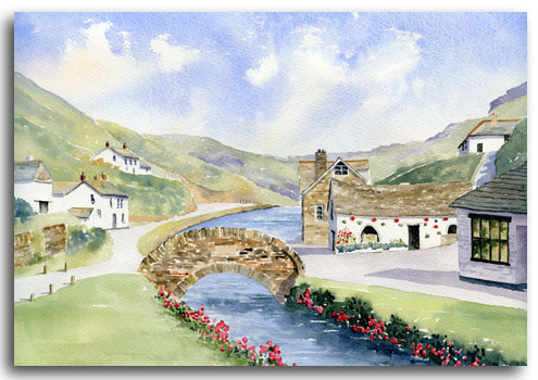 Original watercolour painting of Boscastle by artist Lesley Olver