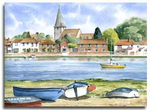 Print of watercolour painting of Bosham, by artist Lesley Olver