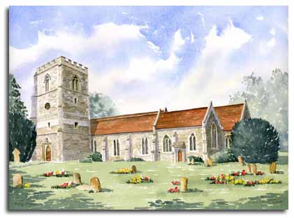 Print of original watercolour painting of Bray Church, by artist Lesley Olver