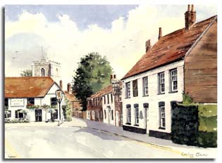 Watercolour painting of Bray, Berkshire, by artist Lesley Olver