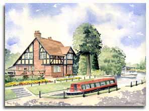 Original watercolour painting of Bray Lock, by artist Lesley Olver