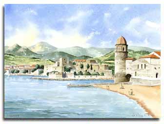 Print of watercolour painting of Collioure, by artist Lesley Olver