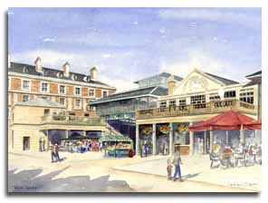 Print of watercolour painting of Covent Garden, by artist Lesley Olver