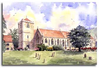 Print of Dorchester Abbey, by artist Lesley Olver