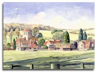 Print of watercolour painting of Fingest by artist Lesley Olver