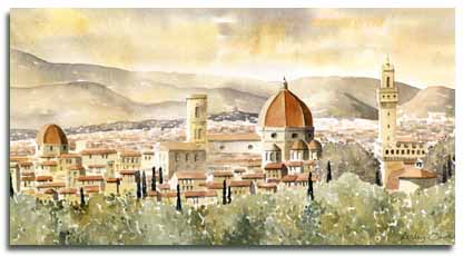 Print of watercolour painting of Florence, by artist Lesley Olver