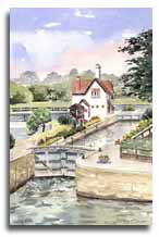 Print of Goring Lock, by artist Lesley Olver