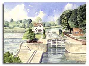 Print of watercolour painting of Goring, by Lesley Olver