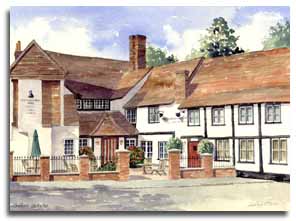 Print of watercolour painting of Chalfont St.Peter, by artist Lesley Olver