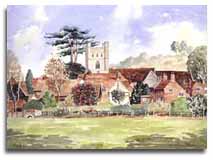 Print of watercolour painting of Hambleden by artist Lesley Olver