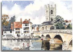 Watercolour painting of Henley, Oxon, by artist Lesley Olver