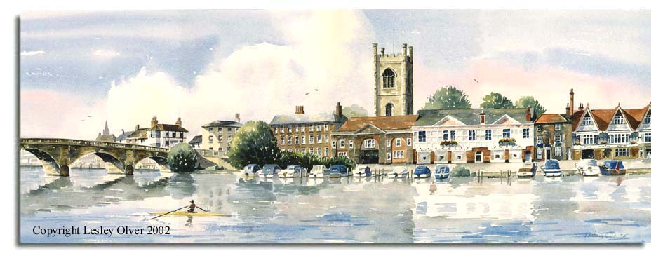 Limited Edition Print of watercolour painting of Henley-on-Thames, Oxon, by artist Lesley Olver