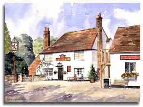 Print of watercolour painting of Little Missenden by artist Lesley Olver