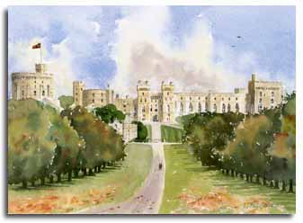 Print of watercolour painting of Windsor Castle, by artist Lesley Olver