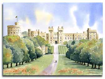 Aquarelle de Windsor Castle, réalisée par l'artiste Lesley Olver