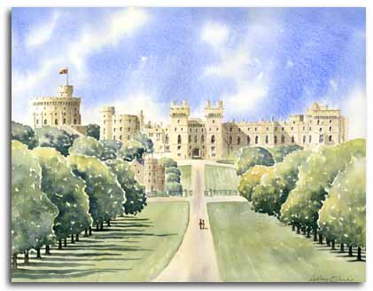 Original watercolour painting of Windsor Castle, by artist Lesley Olver