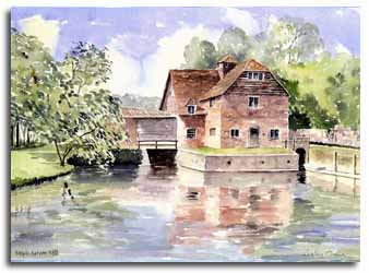Print of watercolour painting of Mapledurham Mill, by artist Lesley Olver