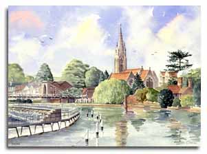 Print of watercolour painting of Marlow by artist Lesley Olver