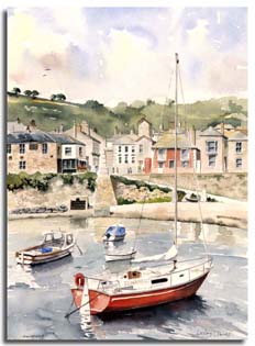 Print of watercolour painting of Mousehole, by artist Lesley Olver