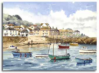 Print of watercolour painting of Mousehole, by artist Lesley Olver