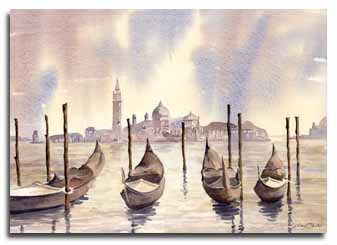 Original watercolour painting of Venice, by artist Lesley Olver