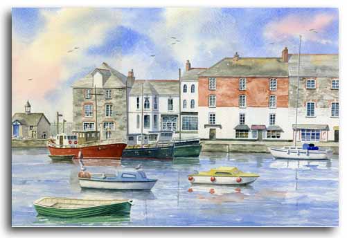 Original watercolour painting of Padstow by artist Lesley Olver