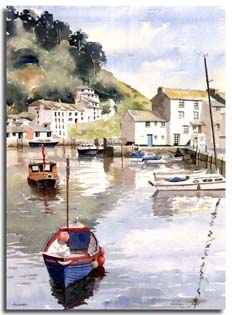 Print from watercolour painting of Polperro, by artist Lesley Olver