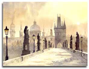 Print of watercolour painting of Prague, by artist Lesley Olver
