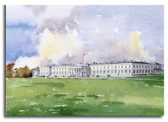 Print of watercolour painting of Sandhurst Military Academy, by artist Lesley Olver
