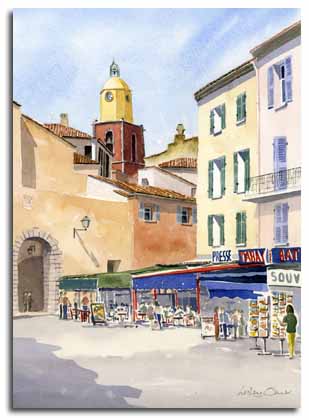 Original watercolour painting of St.Tropez, by artist Lesley Olver