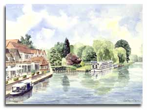 Print of watercolour painting of Streatley, by artist Lesley Olver