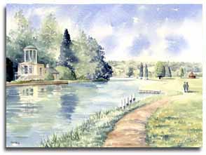 Print of watercolour painting of Temple Island, Henley, by Lesley Olver