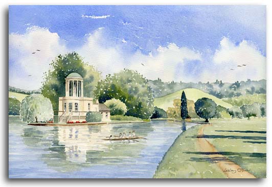 Original watercolour painting of Temple Island by artist Lesley Olver