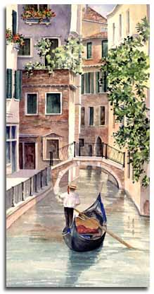 Print of watercolour painting of Venice, by artist Lesley Olver