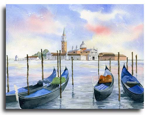 Original watercolour of Venice, by artist Lesley Olver