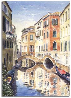 Reproduction d'une aquarelle de Venise, réalisée par l'artiste Lesley Olver