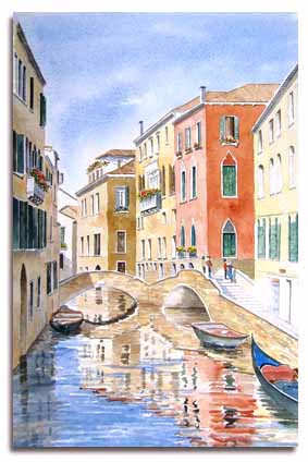 Aquarelle de Venise, réalisée par l'artiste Lesley Olver