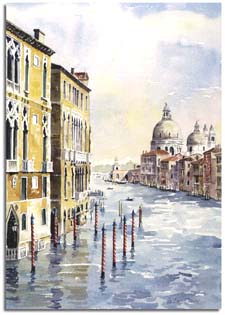 Reproduction d'une aquarelle de Venise, réalisée par l'artiste Lesley Olver