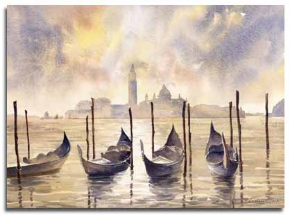 Print of watercolour painting of Venice, by artist Lesley Olver