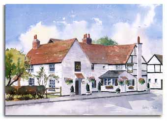 Print of watercolour painting of the 'White Hart' in Winkfield, by artist Lesley Olver