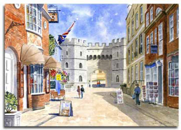 Original watercolour painting of Church St Windsor by artist Lesley Olver
