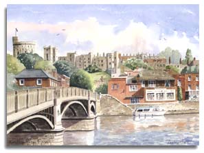 Print of watercolour painting of Windsor from Eton, by artist Lesley Olver