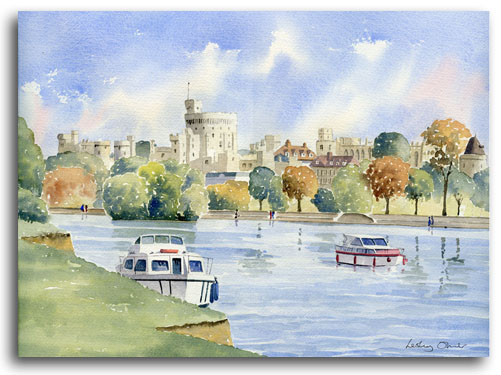 Original watercolour painting of Windsor Castle by artist Lesley Olver