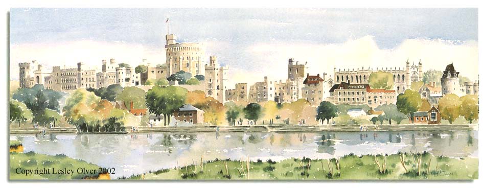 Limited Edition Print of watercolour painting of Windsor Castle, Berkshire, by artist Lesley Olver