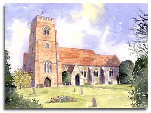 Print of watercolour painting of Winkfield Church, by artist Lesley Olver