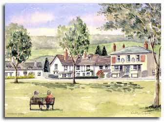 Print of watercolour painting of Wooburn Green by artist Lesley Olver